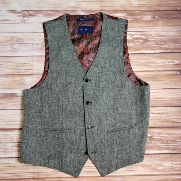 Alan Flusser Other - Alan Flusser Wool Vest Button Up Red Silk Back